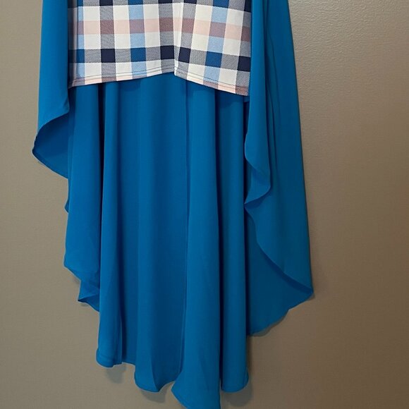 DG2 Diane Gilman Dramatic Hi-Low Crepe Colorblock Top BLUE, Medium, NWT - Picture 2 of 15